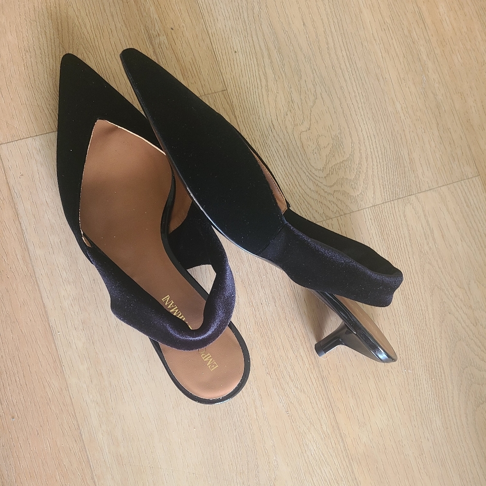 Emporio Armani slingback velvet shoes NWT